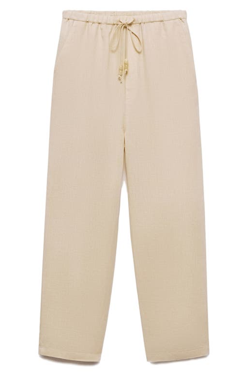 Shop Mango Linen Drawstring Pants In Ecru