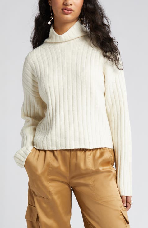 Women's Cotton Blend Rib Funnel Neck Sweater