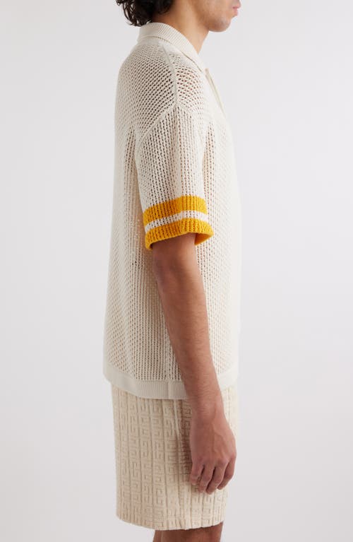 Shop Givenchy Cotton Blend Crochet Stitch Polo Sweater In Ivory