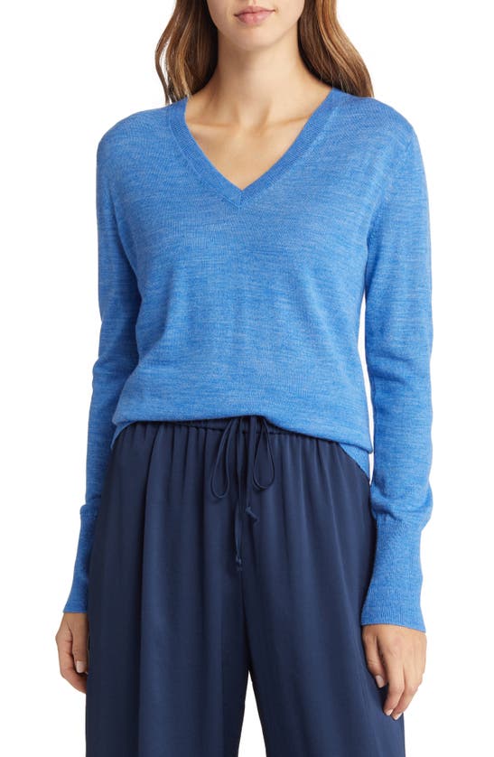 Nordstrom Merino Wool Blend V-neck Sweater In Blue