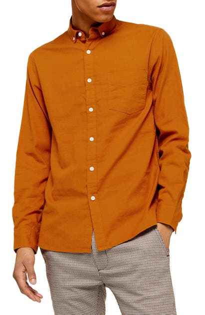 Topman Classic Fit Solid Button-down Shirt In Brown