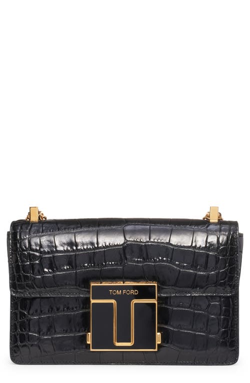 TOM FORD Logo Clasp Croc Embossed Leather Shoulder Bag in Black at Nordstrom