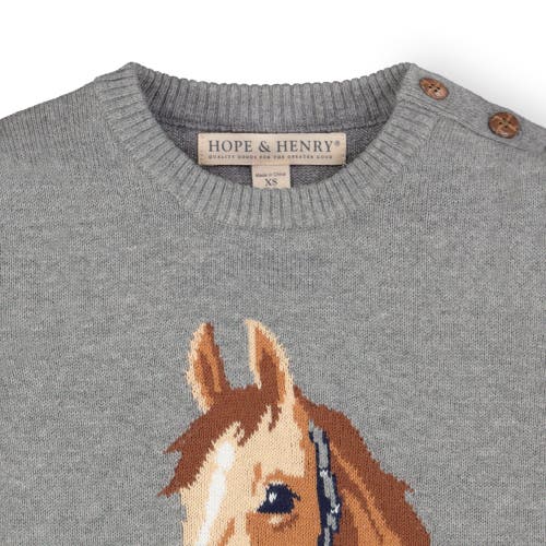 Hope & Henry Baby Girls' Organic Horse Intarsia Sweater, Infant In Gray Heather Horse