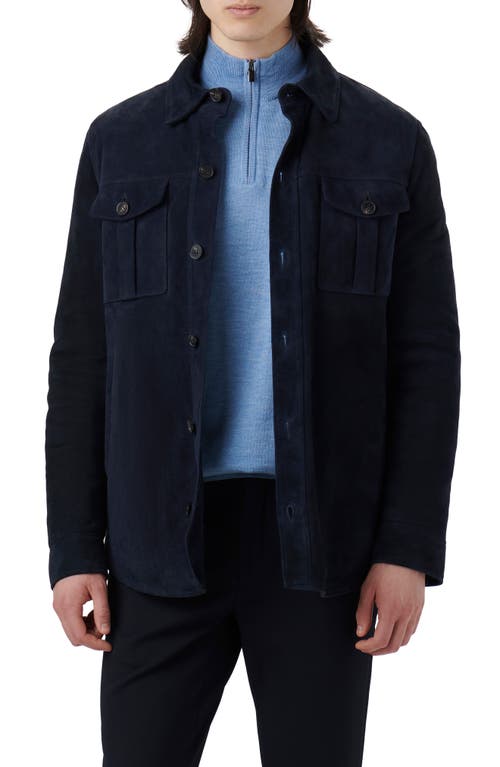 Bugatchi Suede Shirt Jacket Midnight at Nordstrom,