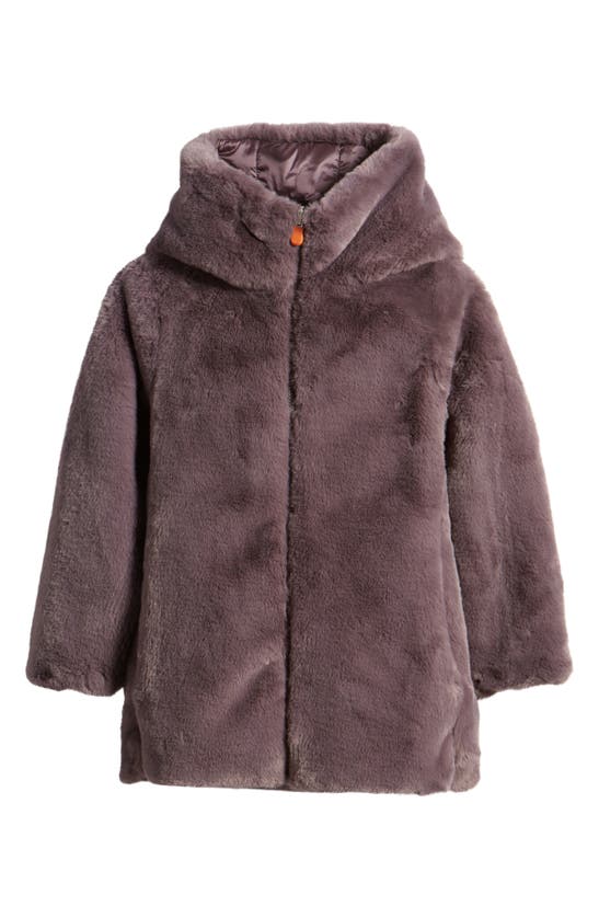 SAVE THE DUCK KIDS' FLORA REVERSIBLE HOODED FAUX FUR COAT
