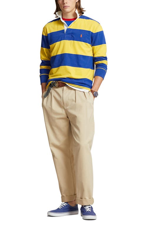 Shop Polo Ralph Lauren Stripe Cotton Rugby Shirt In Chrome Yellow/cruise Royal