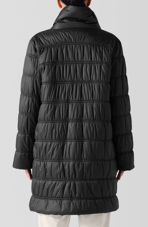 Shop Eileen Fisher High Collar Ruched Puffer Coat In Black