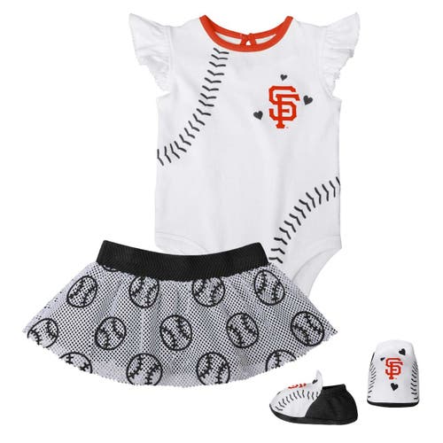 Outerstuff Girls Infant White/Black San Francisco Giants Sweet Spot Three-Piece Bodysuit Skirt & Booties Set
