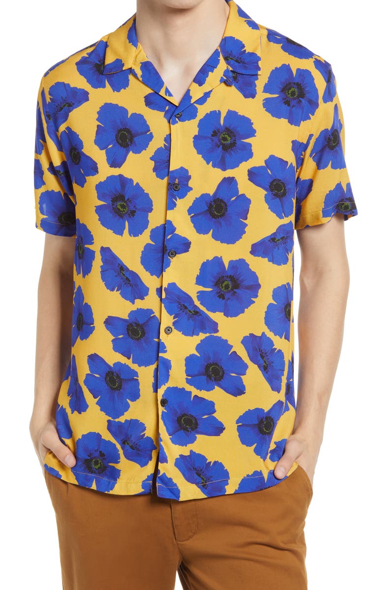 TOPMAN Floral Short Sleeve Button-Up Camp Shirt, Main, color, YELLOW MULTI