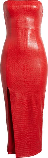 Naked Wardrobe The Crocodile Chic Strapless Faux Leather Dress in