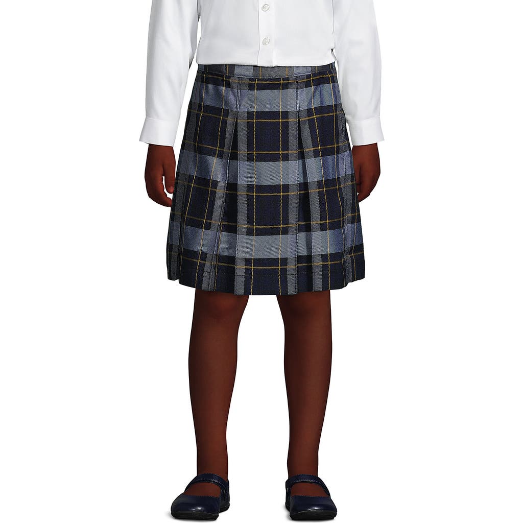 Shop Lands' End School Uniform Girls Plaid Box Pleat Skirt Top Of The Knee In Classic Navy Plaid