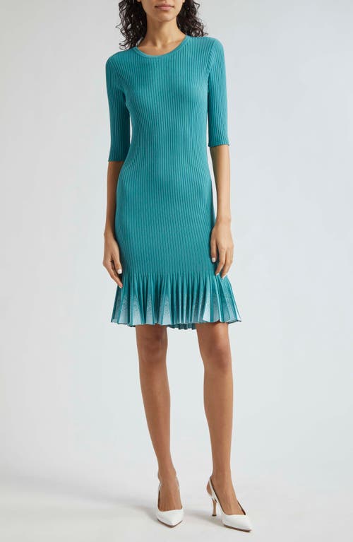 Shop Emporio Armani Pleated Rib Dress In Solid Medium Blue