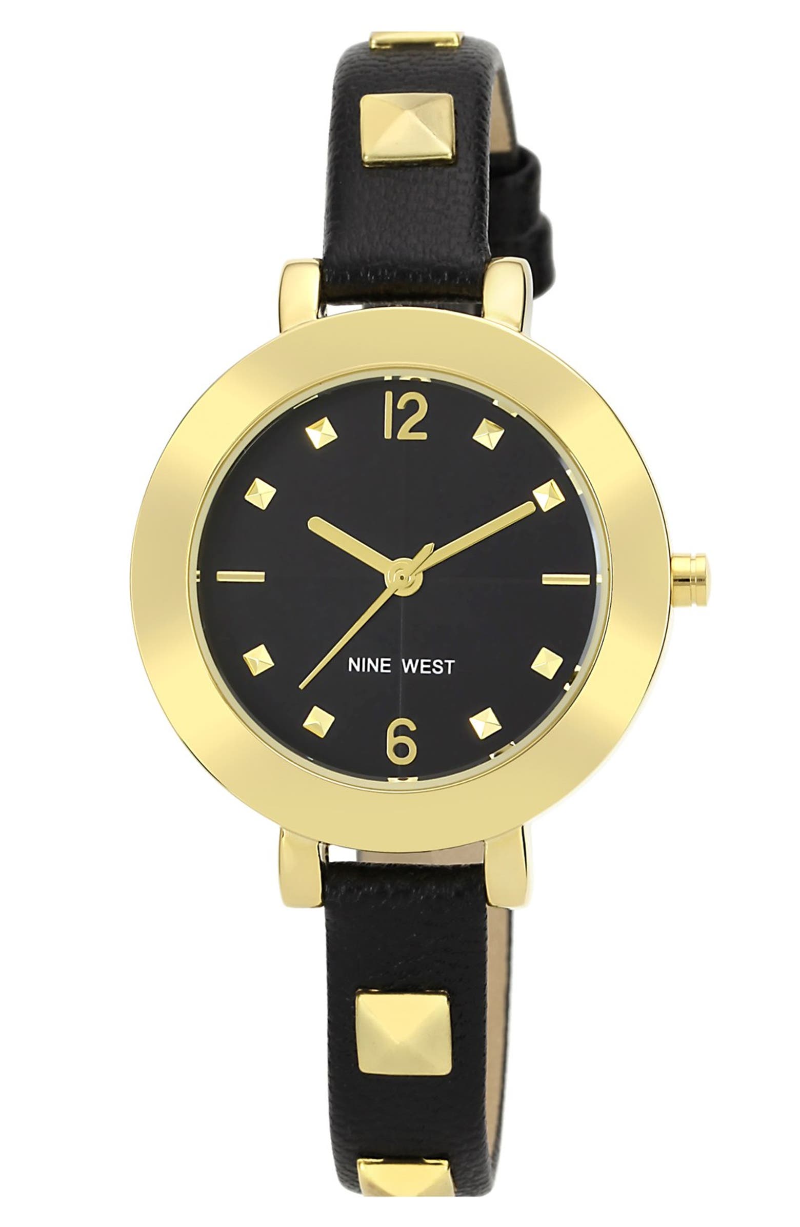 Nine West Round Skinny Studded Strap Watch, 35mm | Nordstrom