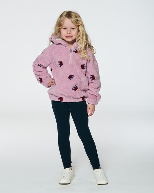 Deux Par Deux Girl's Plush Hoodie Mauve With Crown Pattern In Mauve Shadows