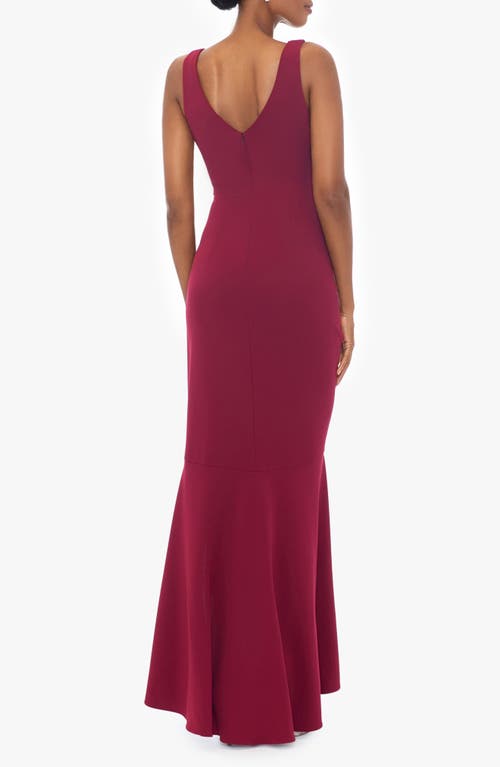 BETSY & ADAM BETSY & ADAM V-NECK CASCADE RUFFLE HIGH-LOW GOWN 