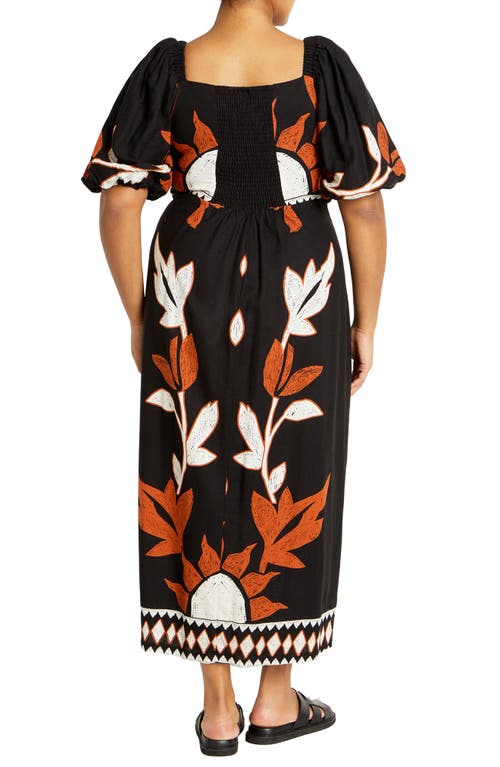 Shop City Chic Botantical Print Twist Cutout Puff Sleeve Dress In Nala Placement