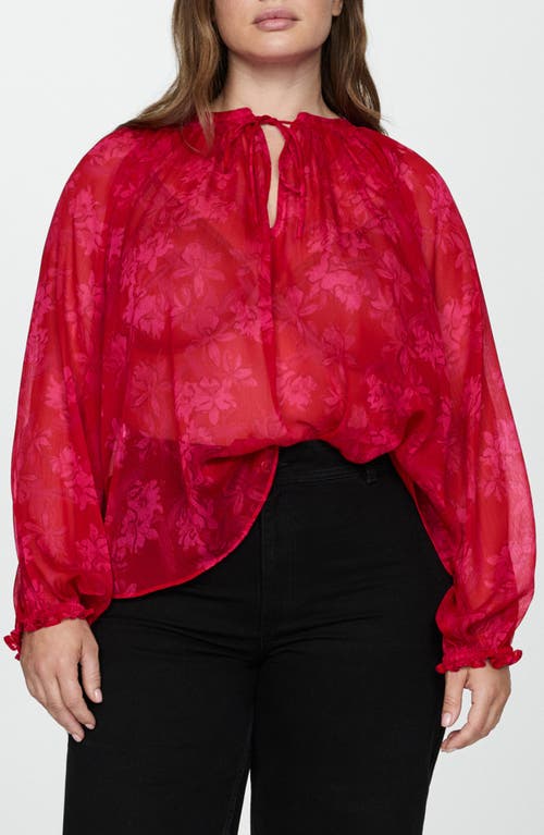 MANGO MANGO FLORAL PRINT TIE NECK TOP