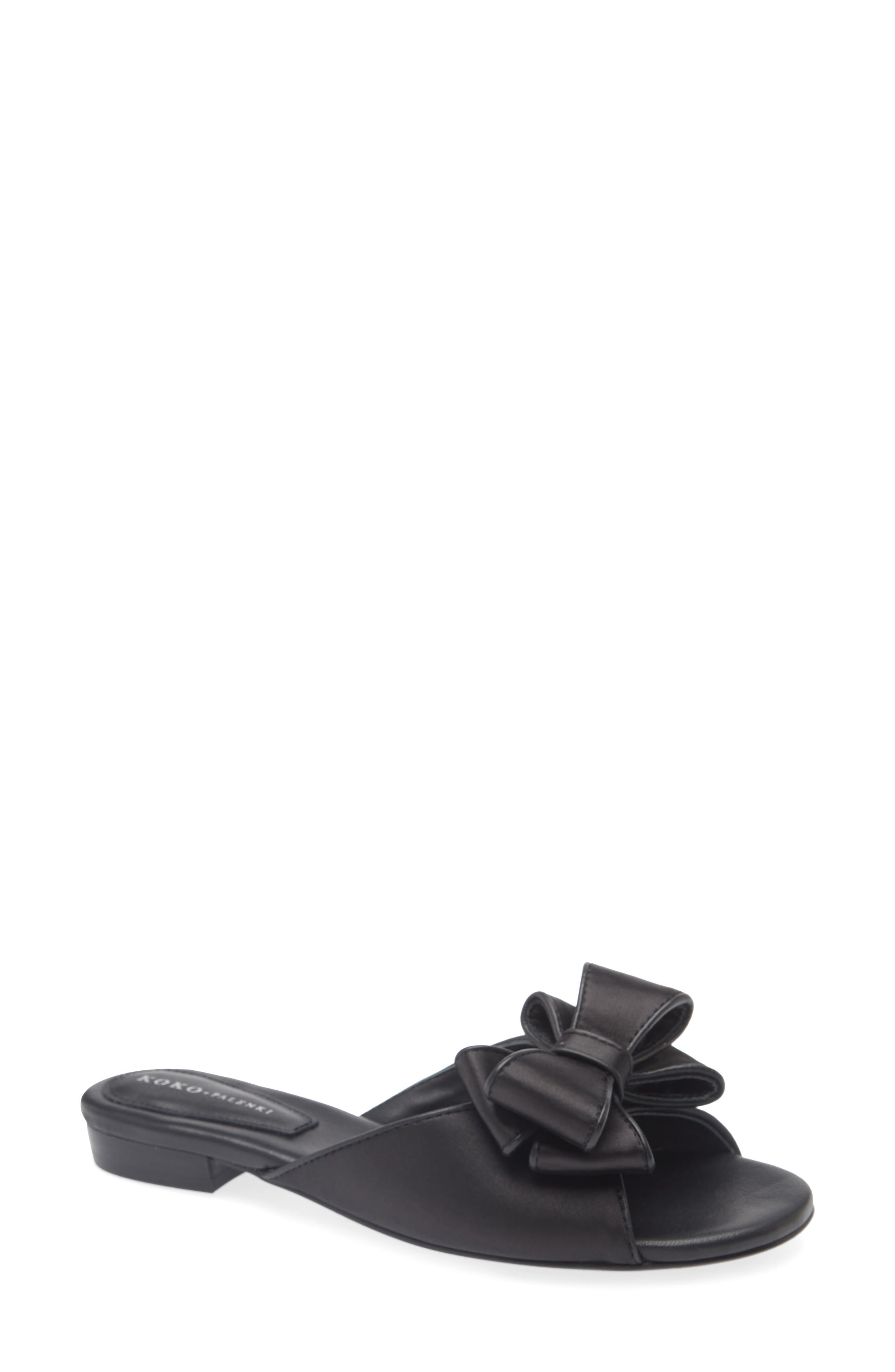 KOKO + PALENKI Dara Bow Slide Sandal in Black Satin Cover