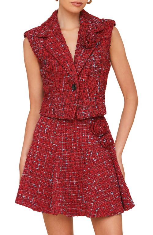 Avec Les Filles Tweed One-Button Vest in Red/Blue 