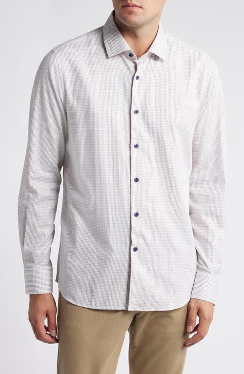 Scott Barber Dobby Check Button-Up Shirt in Ivory/Khaki 