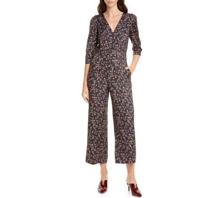 Rebecca Taylor Lia Floral Print Crop Jumpsuit, Black