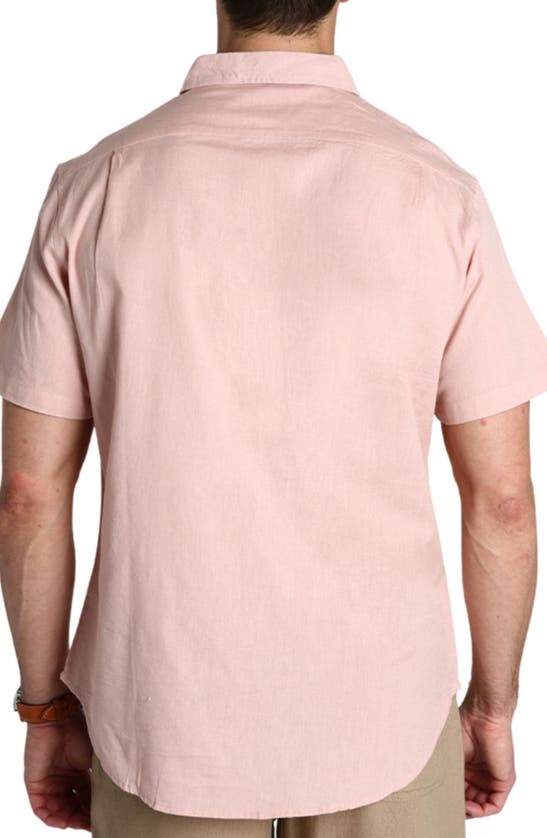 Shop Jachs Solid Short Sleeve Cotton & Linen Button-up Shirt In Pink