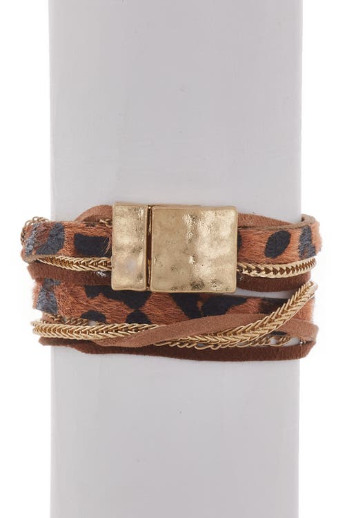 Olivia Welles Multi-layer Faux Hair Wrap Bracelet In Worn Gold/brown