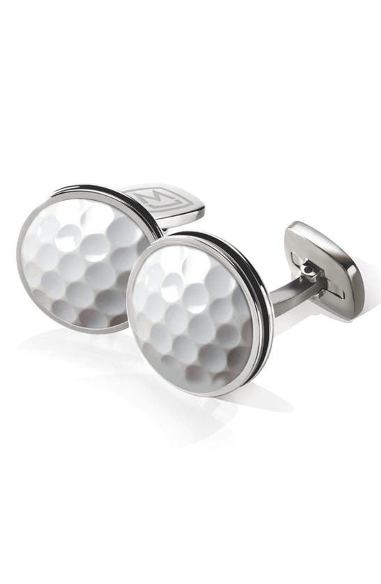 Shop M Clip Golf Ball Cuff Links In Stainless Steel/ White