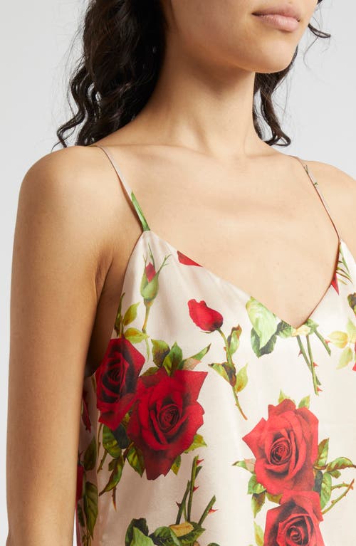 Shop L Agence L'agence Jane Rose Print Silk Camisole In Sand/red Romantic Rose