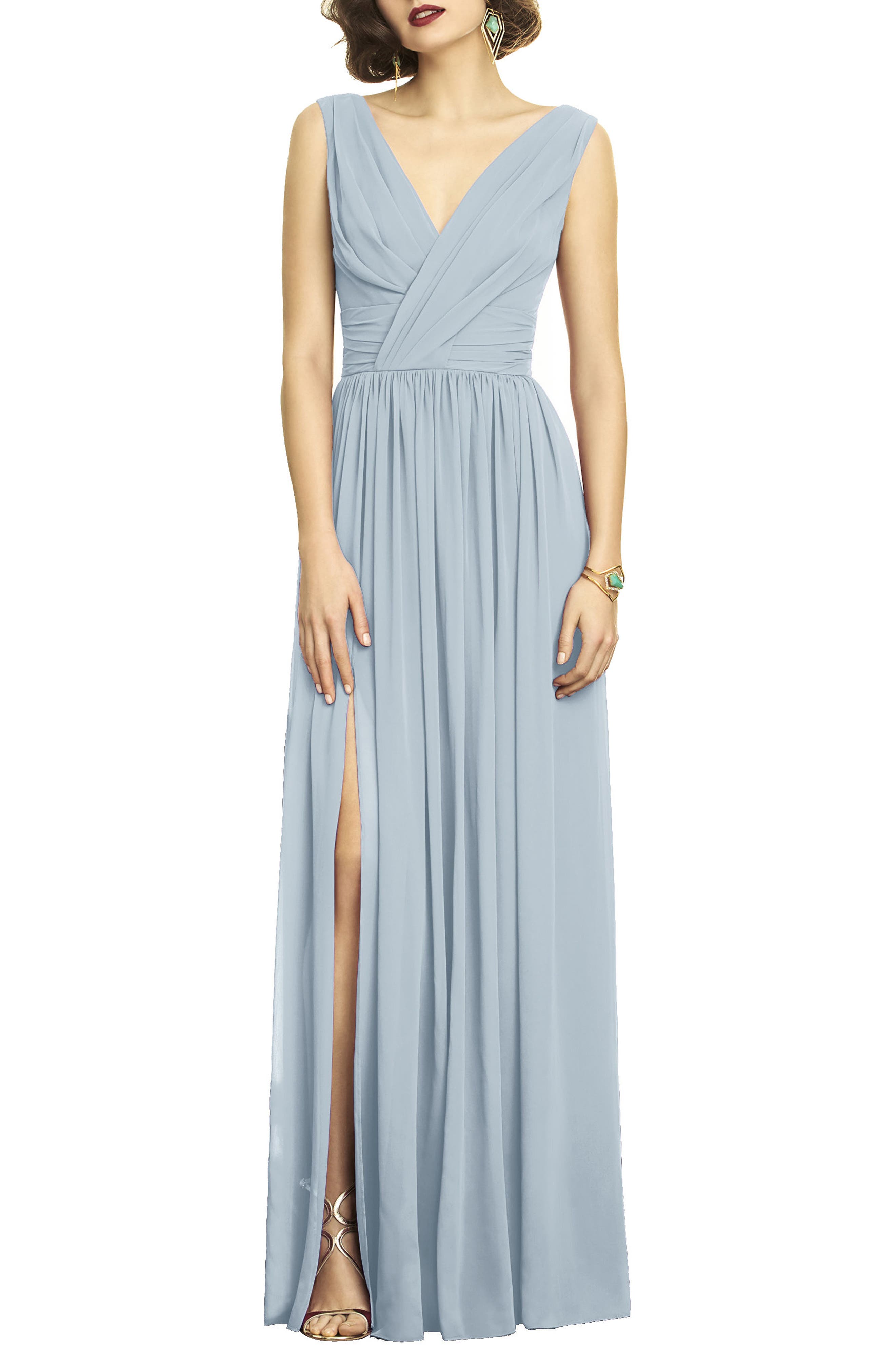Dessy Collection Lux V-Neck Chiffon Gown, Blue