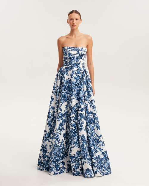 Milla Ravishing Blue Hydrangea Corset Maxi Dress, Garden Of Eden In Blue-double
