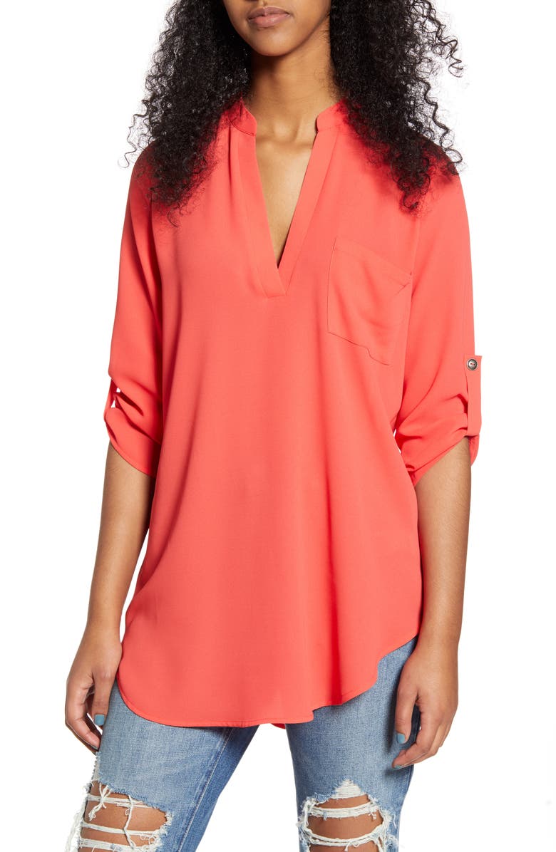 ALL IN FAVOR Perfect Henley Tunic, Main, color, POPPY RED