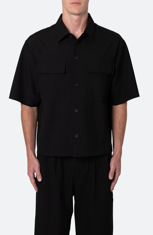 Shop Mnml Oversize Crop Short Sleeve Button-up Shirt In Black