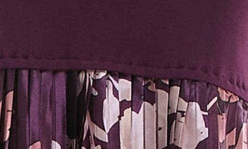 Nina Leonard Long Sleeve Mixed Media Dress In Plum Multi