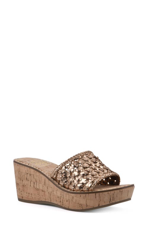 Shop White Mountain Footwear Charges Cork Wedge Sandal In Rosegold/met/smooth