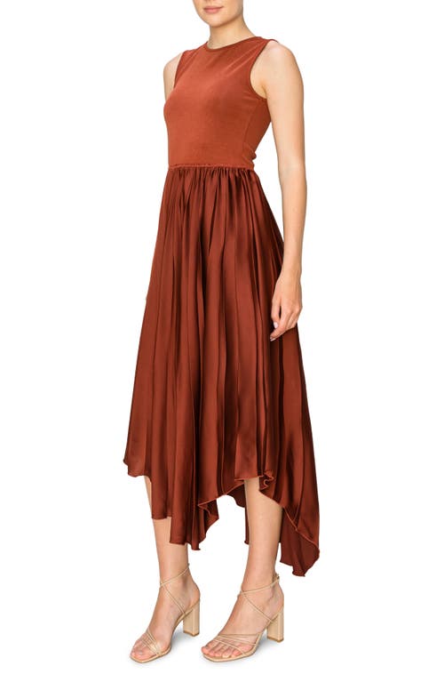 Melloday Mixed Media Sleeveless Asymmetric Dress In Rust