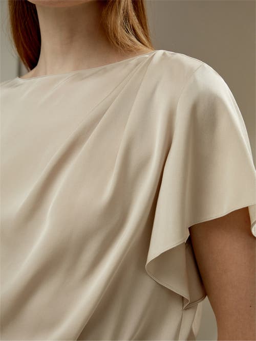 Shop Lilysilk Short Rippled Batwing Sleeves Silk Shirt In Cream