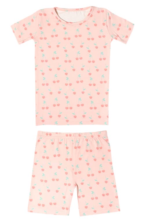 Copper Pearl Kids' Cheery Cherry Fitted Two-Piece Short Pajamas in Pink Overflow 