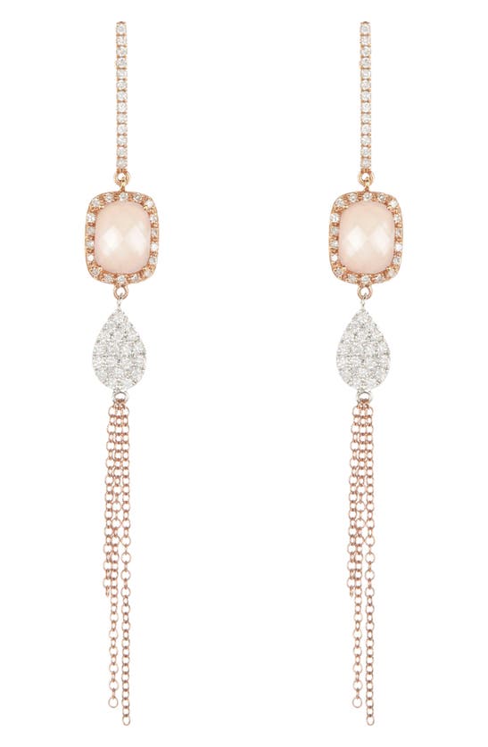 Shop Meira T Diamond & Rose Quartz Drop Earrings In Rose Gold