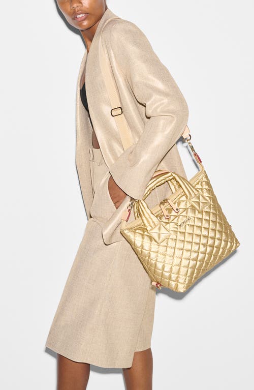 Shop Mz Wallace Small Sutton Deluxe Quilted Nylon Crossbody Bag In Light Gold Pearl Metallic