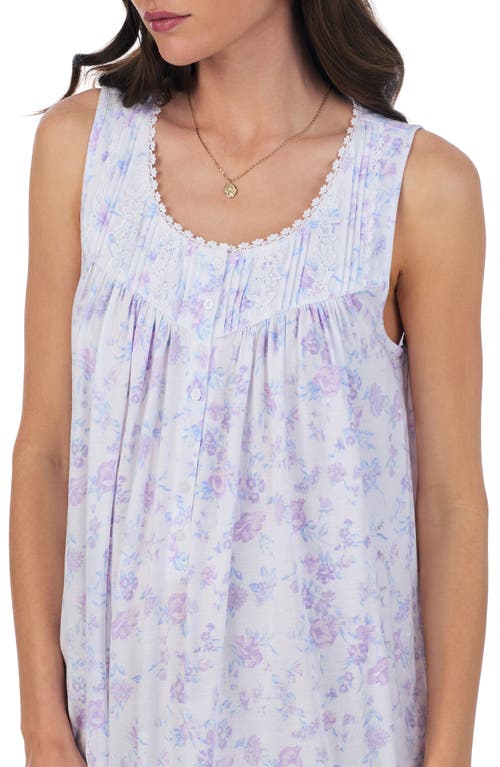 Shop Eileen West Floral Sleeveless Ballet Cotton & Modal Nightgown In White Floral