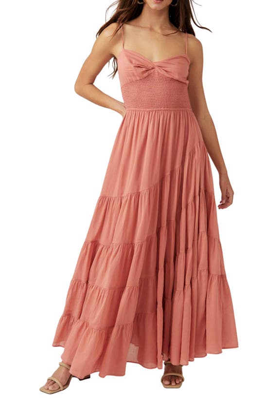 FREE PEOPLE SUNDRENCHED SMOCKED WAIST TIERED COTTON MAXI DRESS