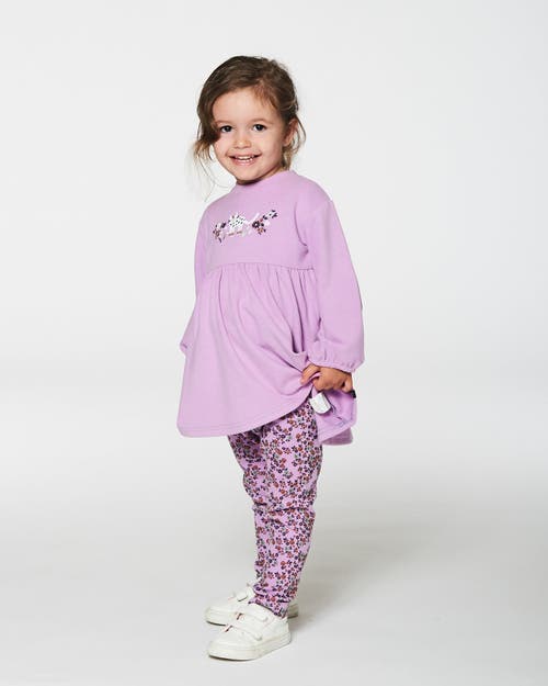 Shop Deux Par Deux Little Girl's Tunic And Printed Leggings Set Lilac Mini Flowers In Printed Lilac Little Flowers