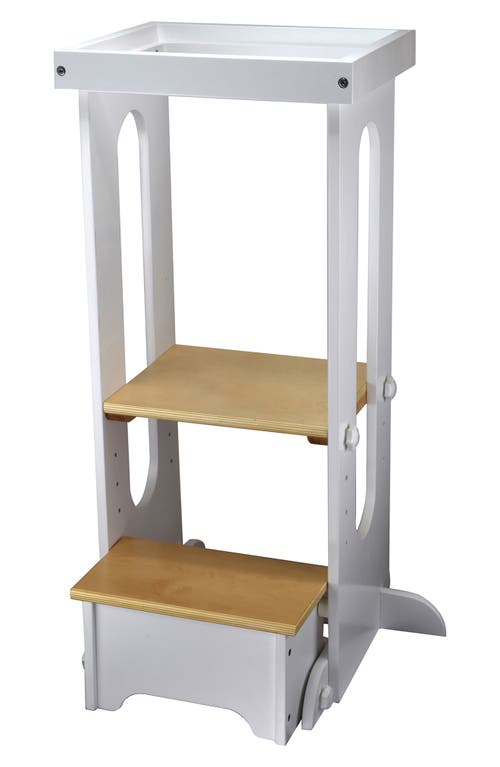 Little Partners Explore & Store Learning Tower Toddler Step Stool in Soft White W/Natural Platform at Nordstrom