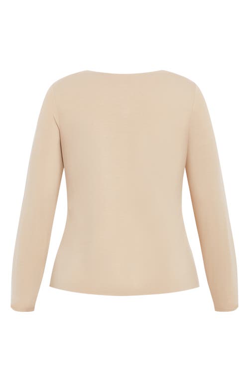 Shop City Chic Noa Long Sleeve Stretch Cotton Top In Latte