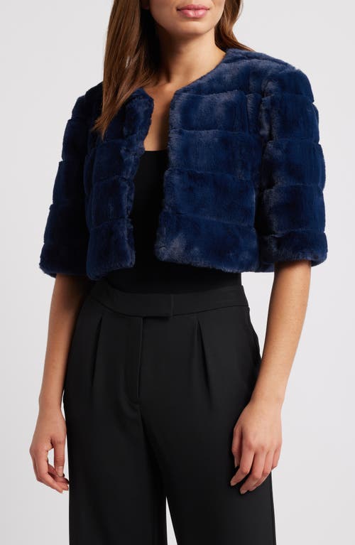 Eliza J Faux Fur Crop Jacket in Nvy 