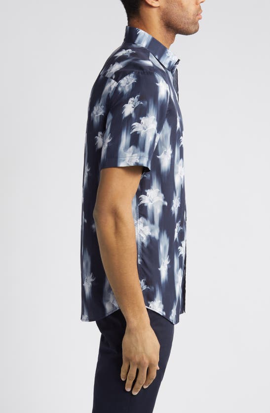 Shop Bugatchi Orson Floral Short Sleeve Button-up Shirt In Navy