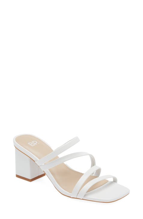 white strappy block heels