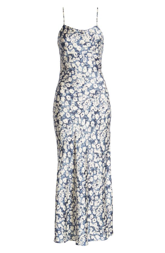 Open Edit Satin Slipdress In Blue Diffused Floral