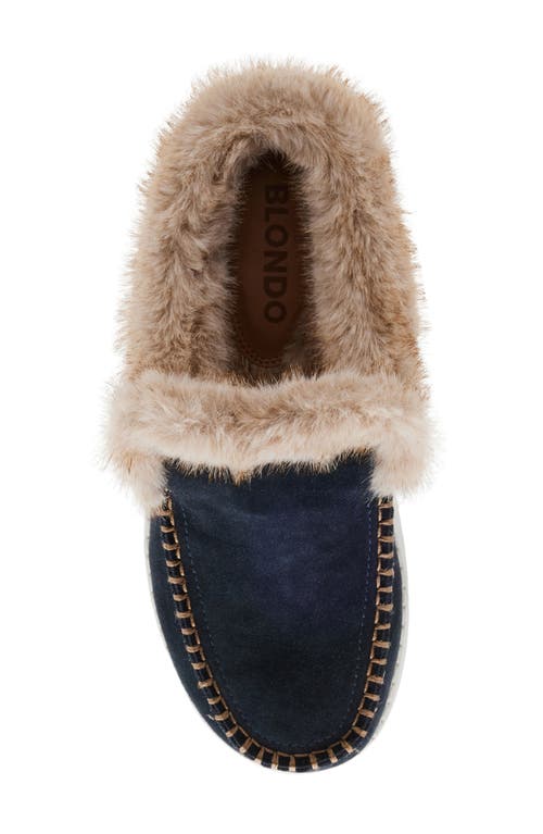 Blondo Victor Waterproof Faux Fur Slipper In Navy Suede